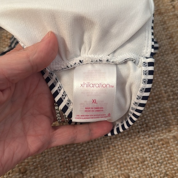 Xhilaration Juniors' Lace-up Front Bralette Bikini Top Navy Stripe XL - Picture 6 of 7